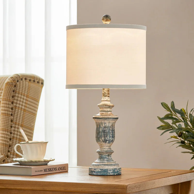 22" Rustic Table Lamp Set with Fabric Shade(Set of 2) - W11" * H 22"