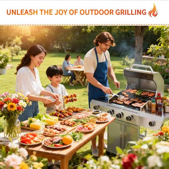 3+1 Burners 34000 Btu Lp Gas Grill with Side Burner for Outdoor Garden Patio Backyard Barbecue Cooking