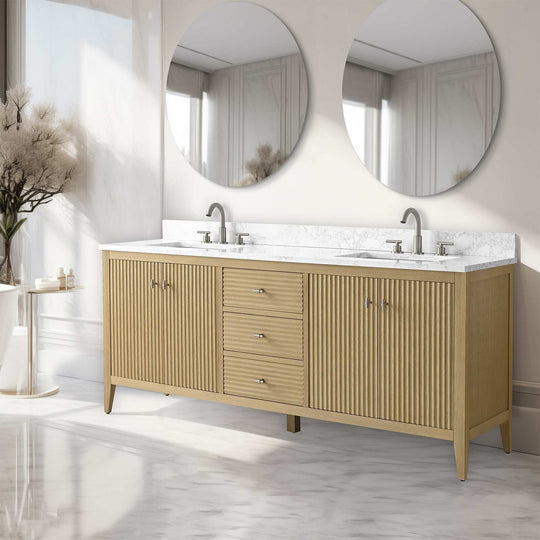 72" Double Sink Bathroom Vanity Cabinet with Engineered Marble Top