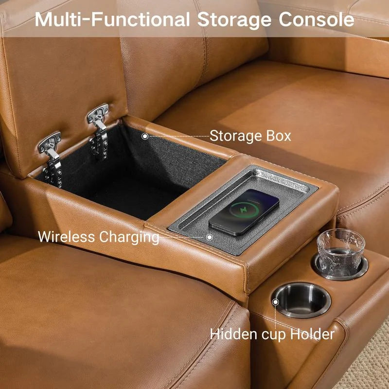 Hadlee Genuine Leather Reclining Sofa with Multi-Function Console.