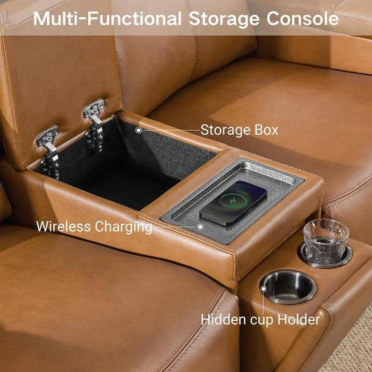 Hadlee Genuine Leather Reclining Sofa with Multi-Function Console.