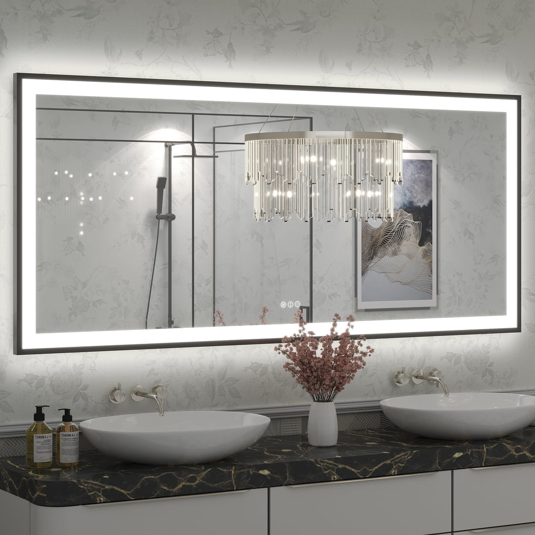 Extra Large Black Frame LED Bathroom Vanity Mirror with 3 Years Warranty and UL Certified