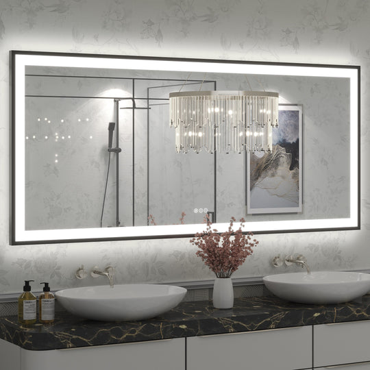 Extra Large Black Frame LED Bathroom Vanity Mirror with 3 Years Warranty and UL Certified