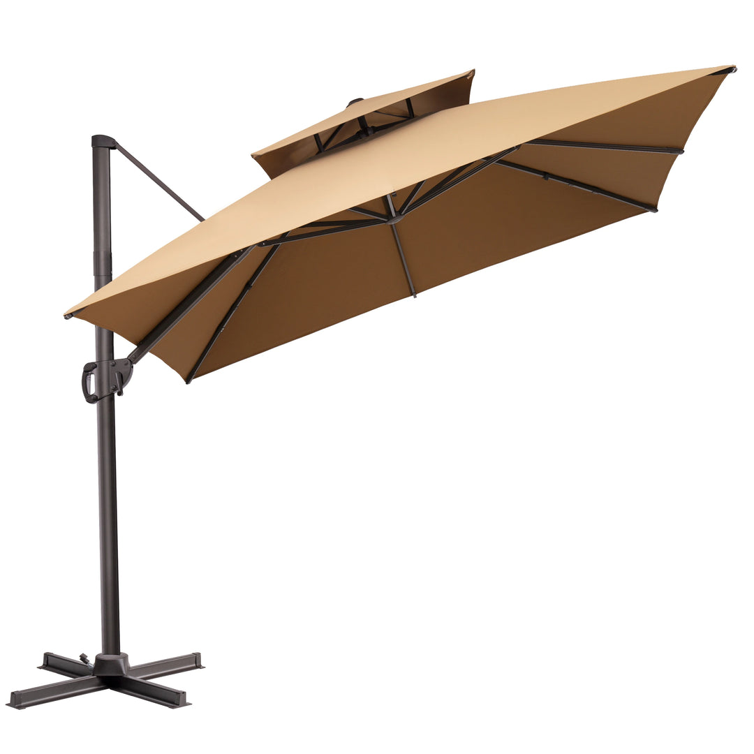 11 X 11 FT Outdoor Square Patio Cantilever Offset Umbrella with Crank and 360 Degrees Rotation