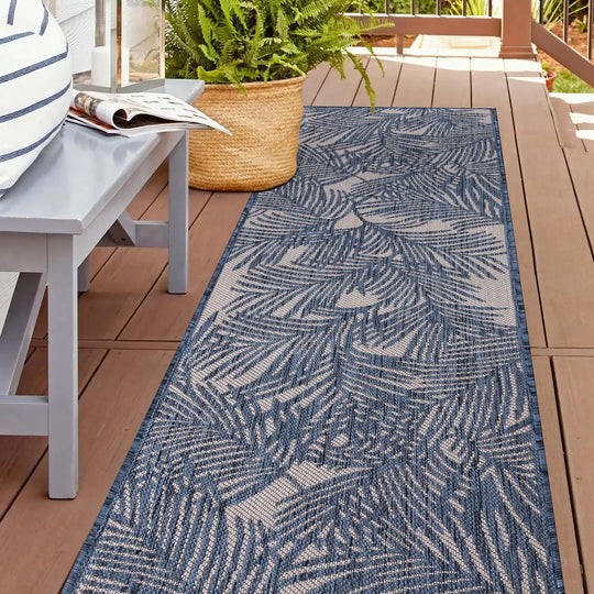 Contemporary Palm Leaf Textured Flat Weave Indoor/Outdoor Area Rug