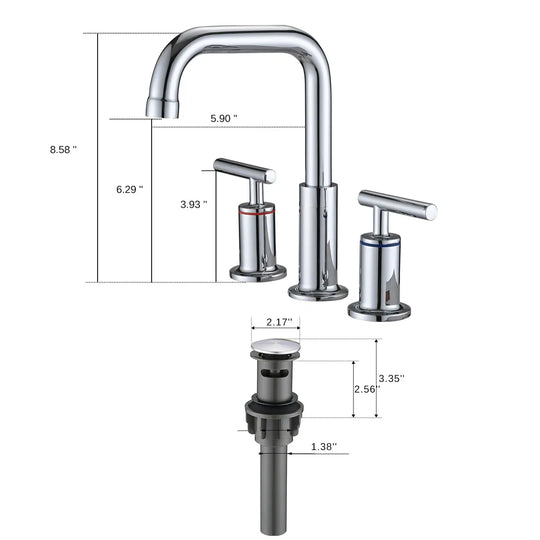 8 Inch Luxury Widespread Bathroom Sink Faucet with Pop-Up Drain