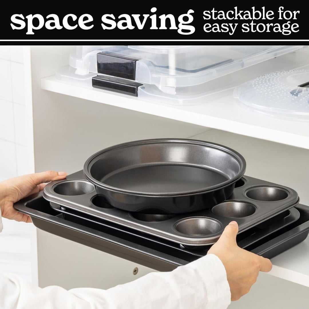 Baking Pans Set 10 Piece Non-Stick Cake Pans with Carry Lids for Storage & Travel, Perfect for Parties Stackable