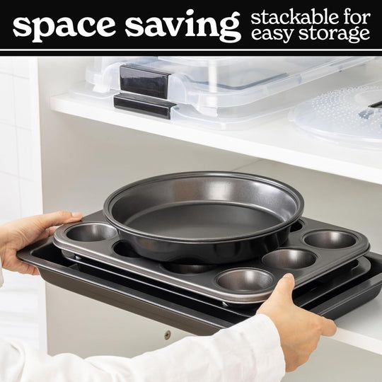 Baking Pans Set 10 Piece Non-Stick Cake Pans with Carry Lids for Storage & Travel, Perfect for Parties Stackable