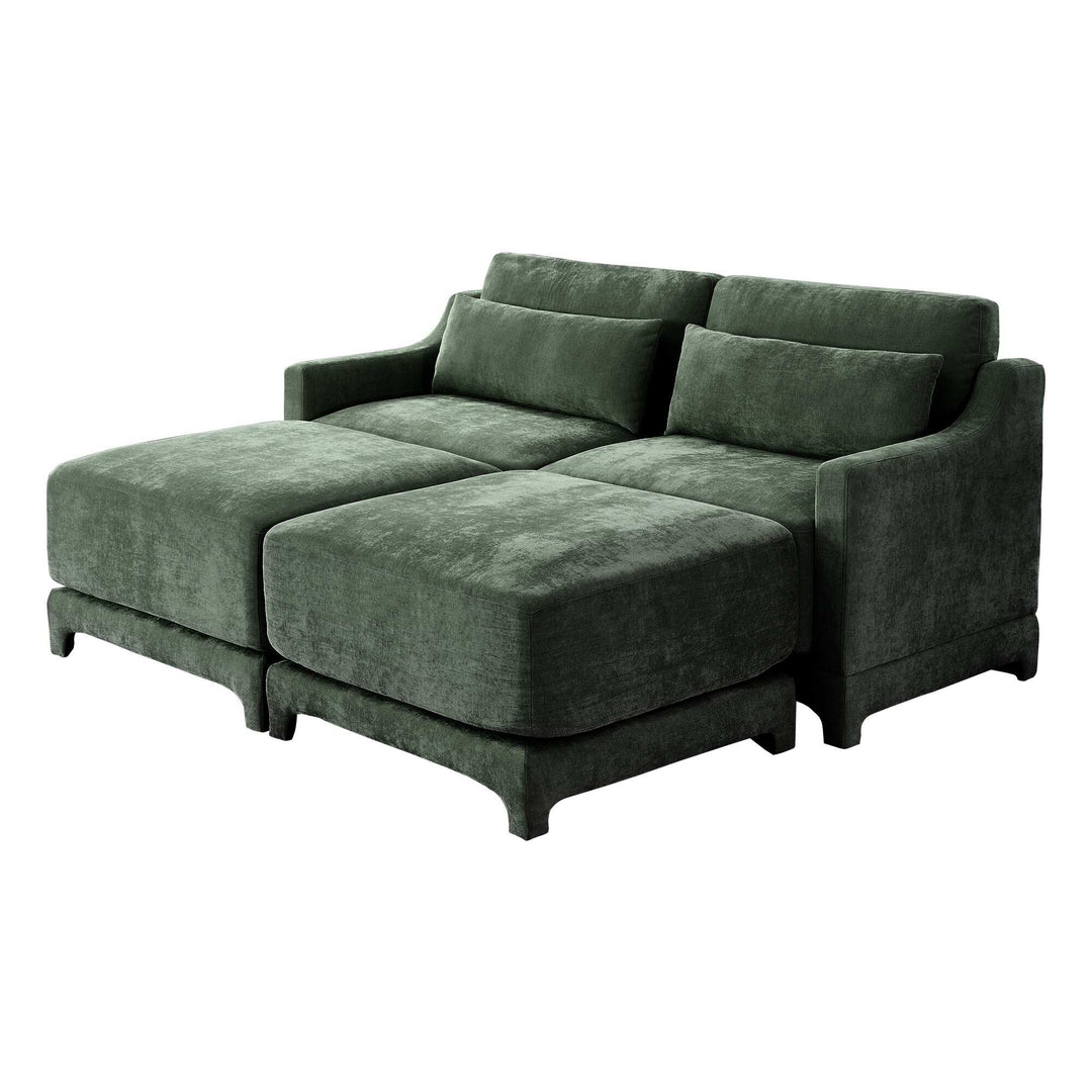 Modern Chenille 4-Seater Sofa with 2 Ottoman, Lumbar Cushions, Ergonomic Backrest, High-Resilience Spongeand Tufted Armrests