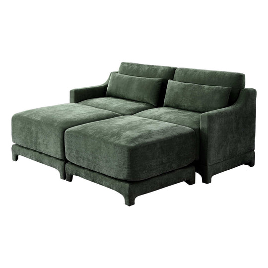 Modern Chenille 4-Seater Sofa with 2 Ottoman, Lumbar Cushions, Ergonomic Backrest, High-Resilience Spongeand Tufted Armrests