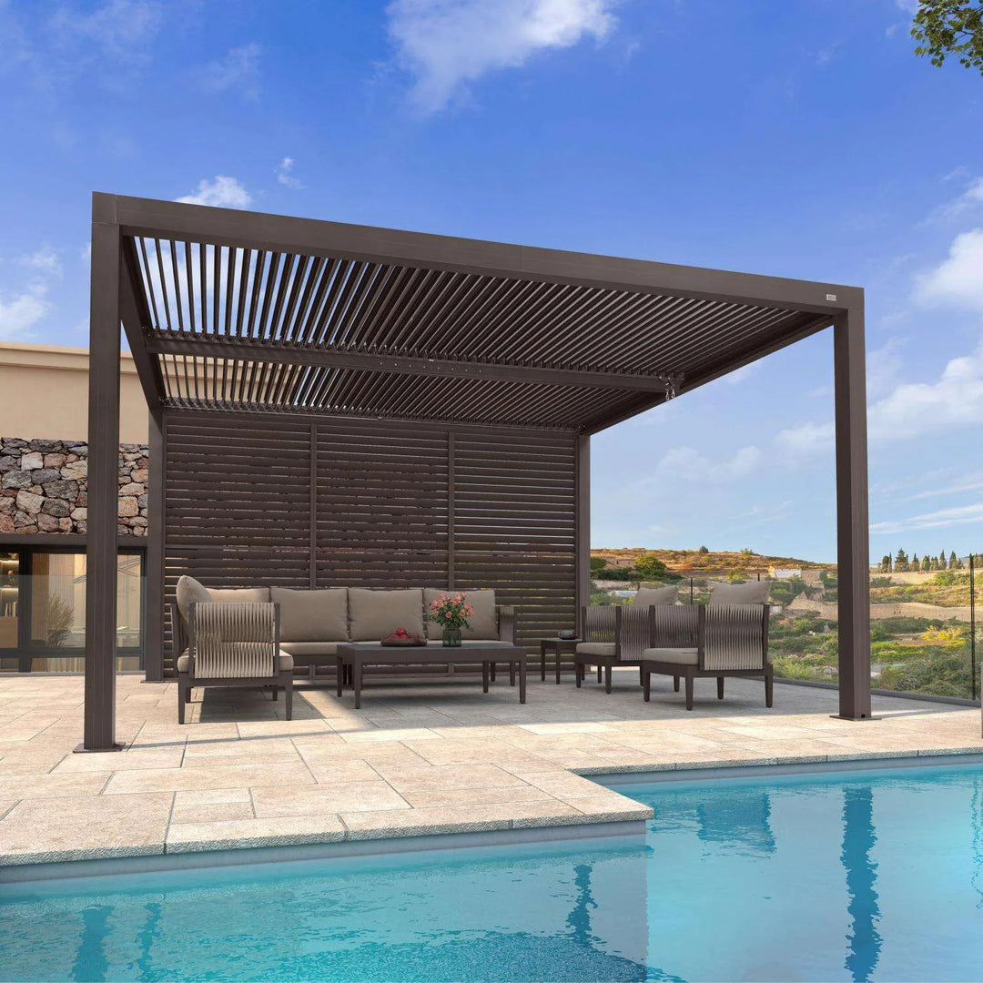 Bronze Louvered Pergola with Adjustable Roof for Deck Backyard Garden Hardtop Gazebo