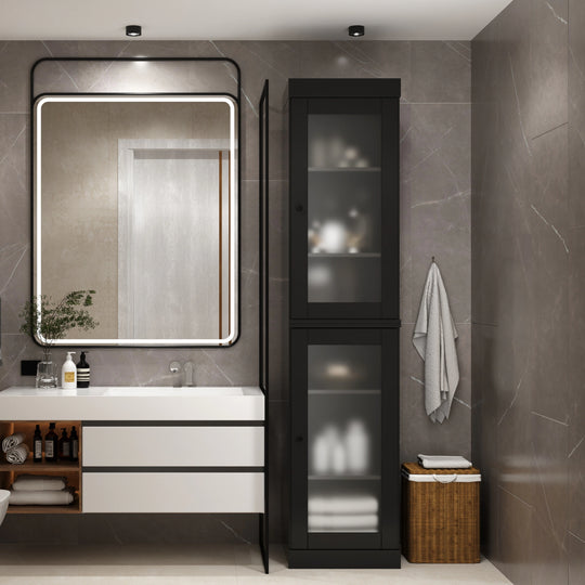 100% Solid Wood Bathroom Storage Cabinet, Adjustable Shelves, 16.5" Wide, 35.75" Tall