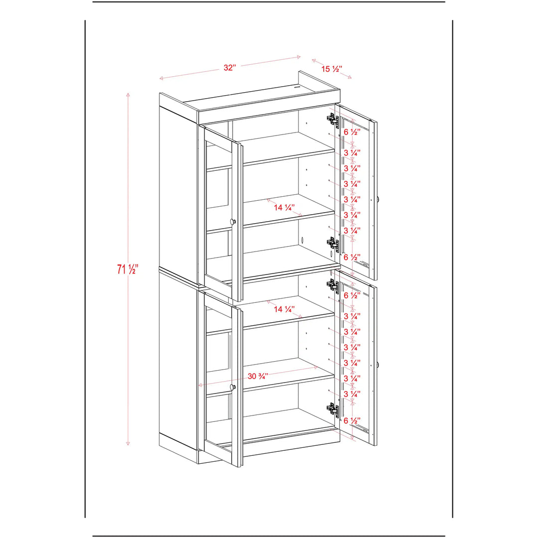 100% Solid Wood Bathroom & Laundry Storage Cabinet, Raised Panel Doors, Adjustable Shelves, 32" Wide, 71.5" Tall