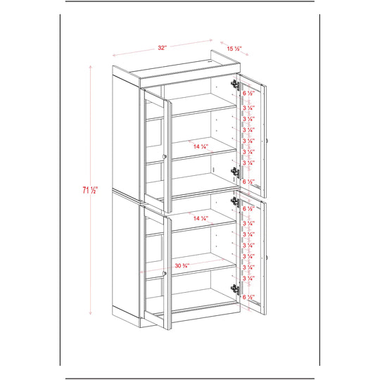 100% Solid Wood Bathroom & Laundry Storage Cabinet, Raised Panel Doors, Adjustable Shelves, 32" Wide, 71.5" Tall
