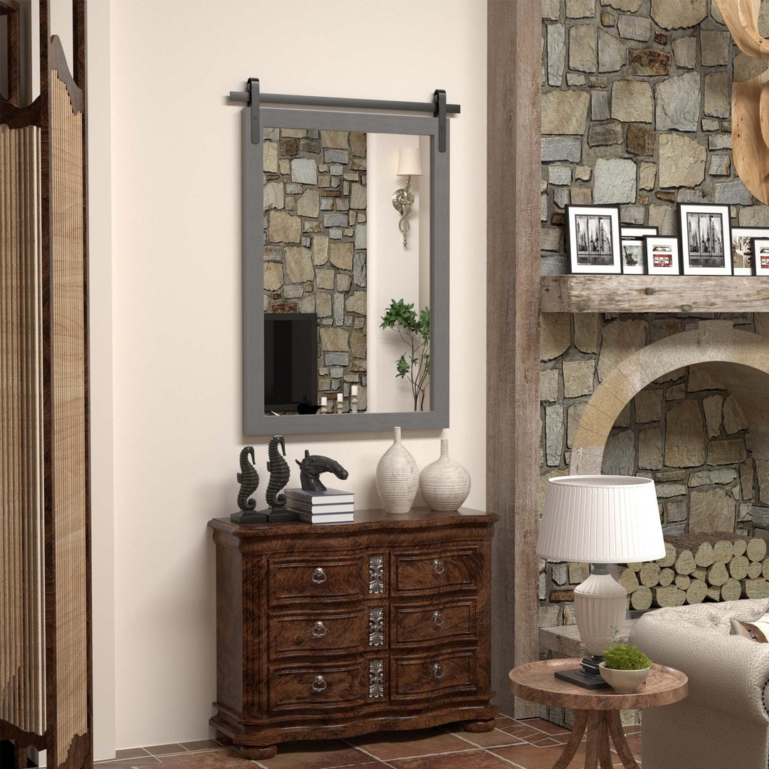Farmhouse Barn Door Solid Wood Frame Bathroom Vanity Wall Mirror