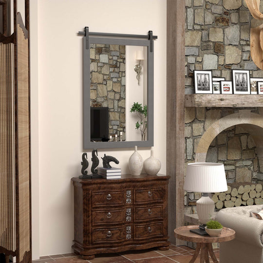 Farmhouse Barn Door Solid Wood Frame Bathroom Vanity Wall Mirror