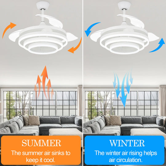 42In. DIY Shape Retractable Ceiling Fan with Lights, 6-Speed DC Motor Modern Ceiling Fan with LED Light and Remote