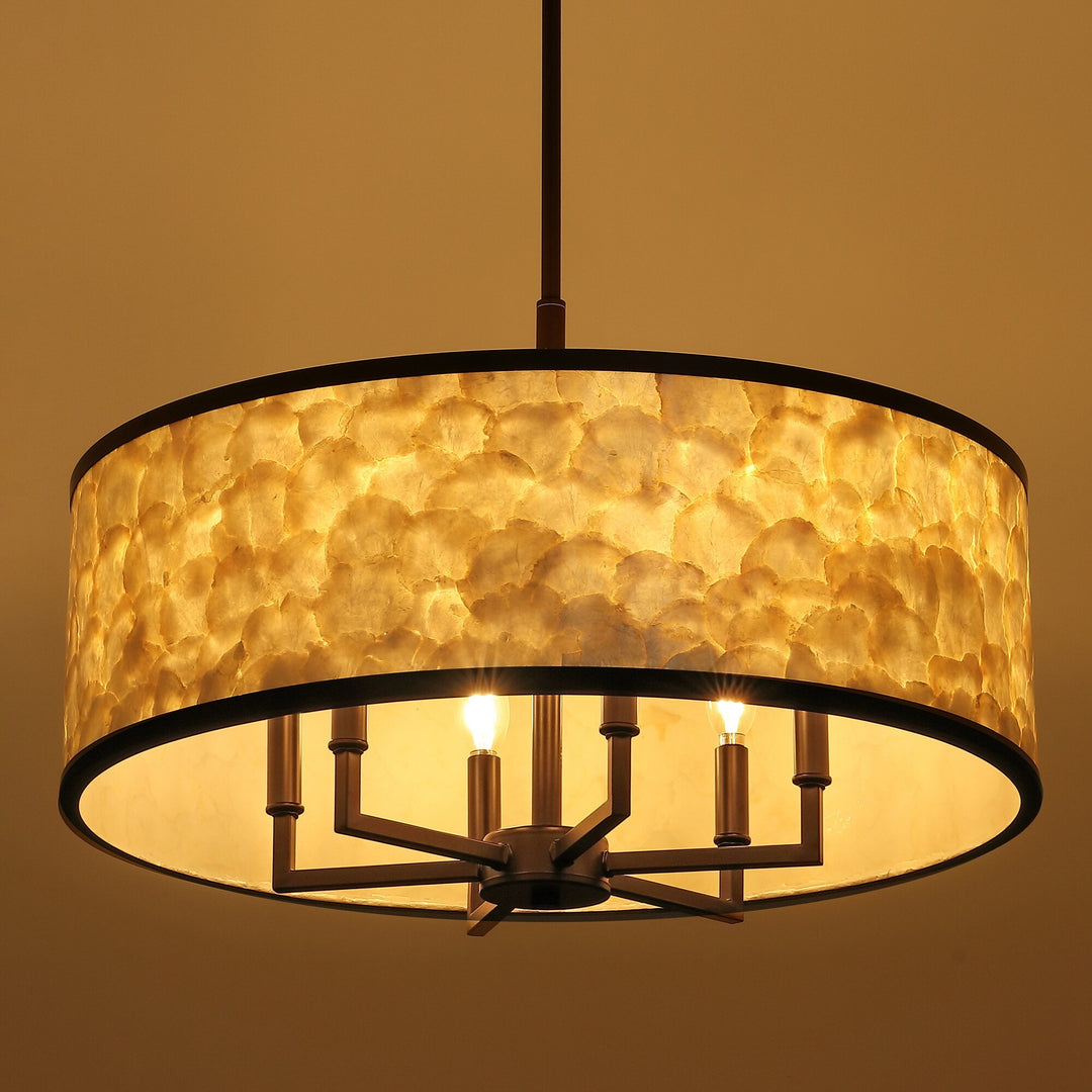 Getledel 24-Inch 6-Light Capiz Shell Drum Chandelier