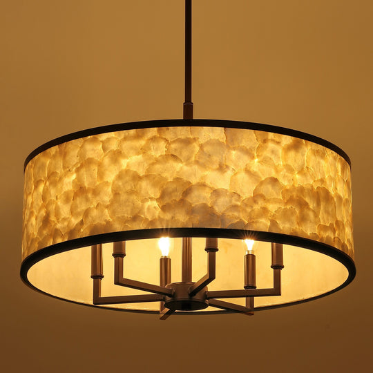 Getledel 24-Inch 6-Light Capiz Shell Drum Chandelier