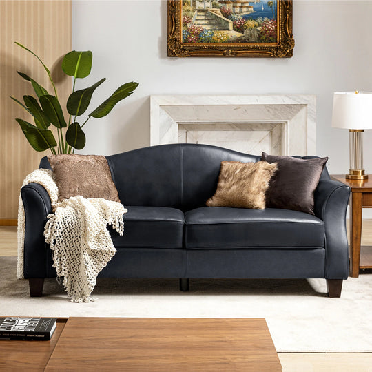 Sandra 81.5" Classic Genuine Leather Sofa with Solid Wood Legs by