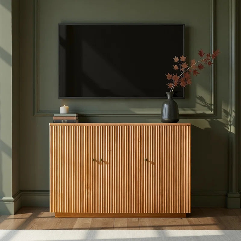 Martha Modern 48" Wide 3-Door Fluted Solid Wood Sideboard with Cable Management and Adjustable Shelves