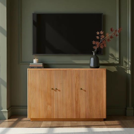 Martha Modern 48" Wide 3-Door Fluted Solid Wood Sideboard with Cable Management and Adjustable Shelves