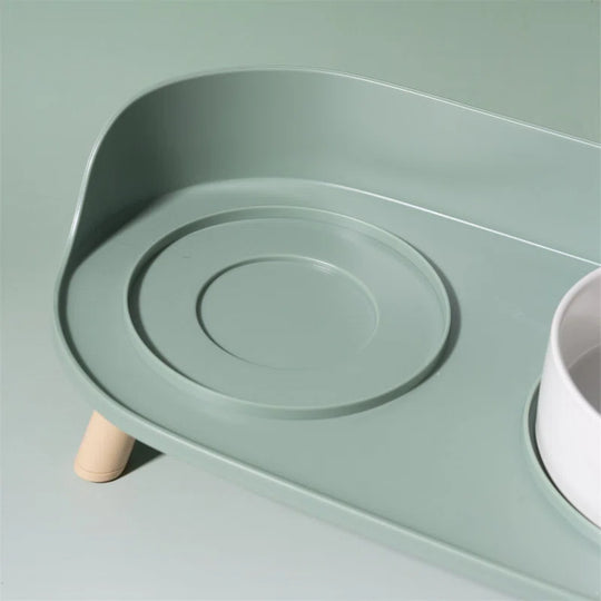Bone China Double Pet Feeder, Elevated Cat Dog Food Double Bowls, Ceramic Pet Feeding Bowl for Food and Water