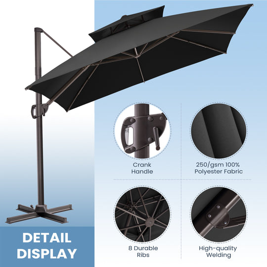 11 X 11 FT Outdoor Square Patio Cantilever Offset Umbrella with Crank and 360 Degrees Rotation