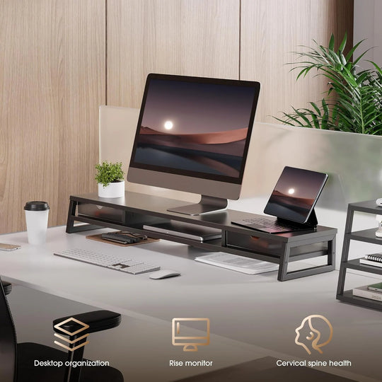 Fenge Dual Monitor Stand Riser for Desk, 42.5In Large Monitor Stand for 2 Monitor - 42.5X9.2X5.4 Inches