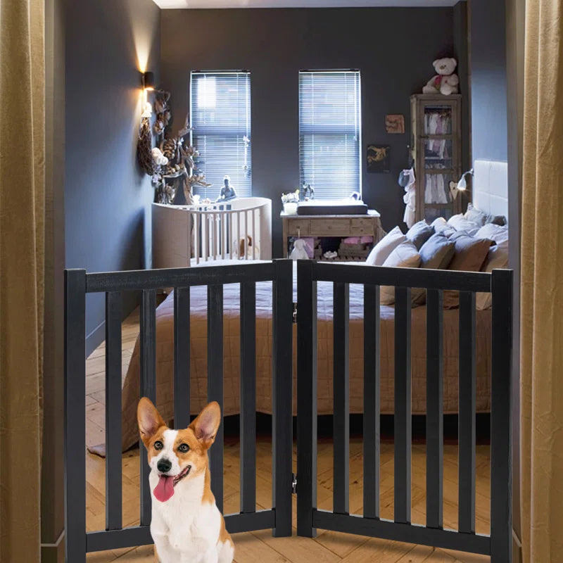 Solid Wood Freestanding Foldable Pet Gate for Dogs,3 Panels for Doorways,Stairs,Hallways Etc