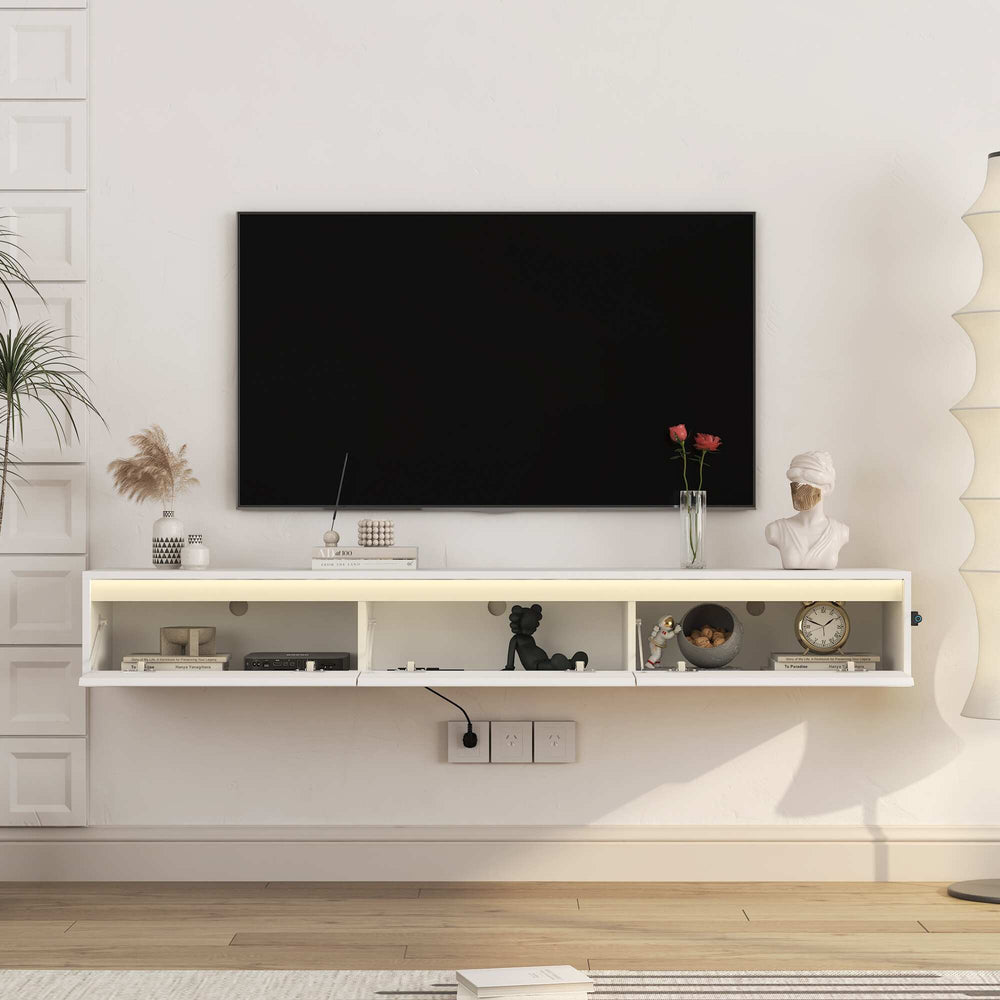 64" Floating Wall-Mounted TV Stand with Touch LED & Cord Management