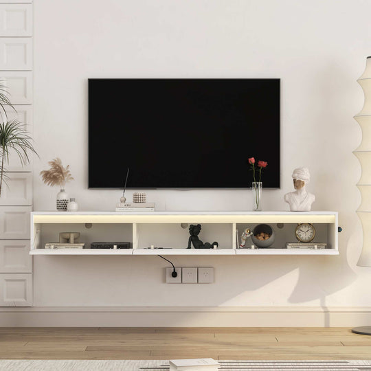 64" Floating Wall-Mounted TV Stand with Touch LED & Cord Management