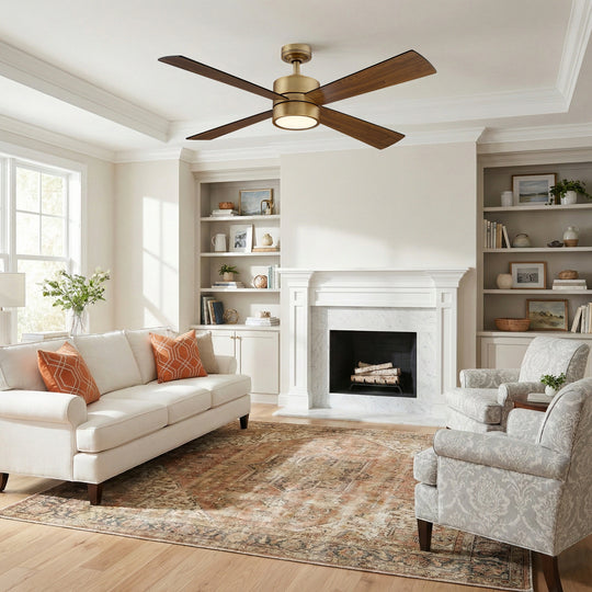 52" Antique Brass Plywood 4-Blade Indoor Ceiling Fan with Light and Remote