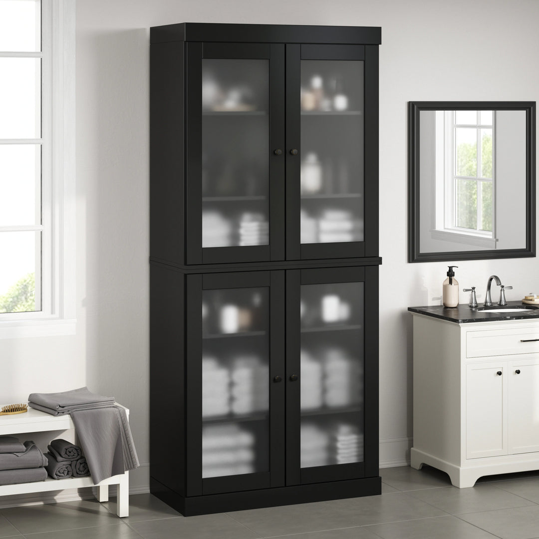 100% Solid Wood Bathroom & Laundry Storage Cabinet, Raised Panel Doors, Adjustable Shelves, 32" Wide, 71.5" Tall