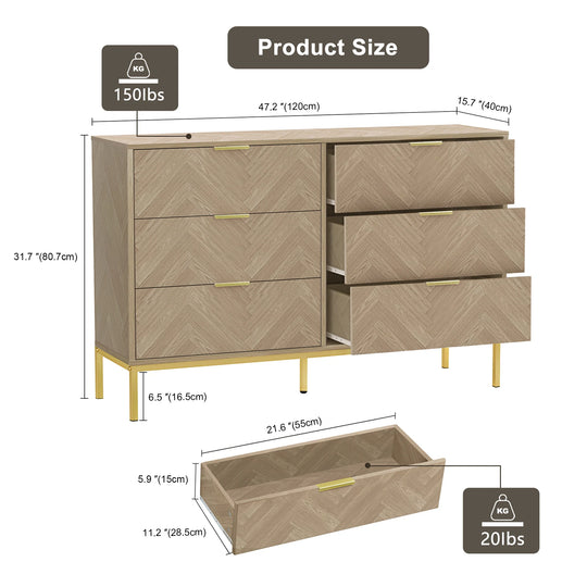 6-Drawer Double Dresser Modern Wood Chest of Drawers for Bedroom Living Room