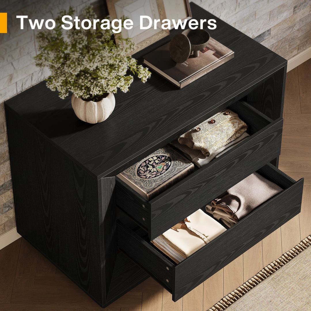 Oversized Wide Nightstand Set of 2, 35.4" Large Night Stand with Drawers