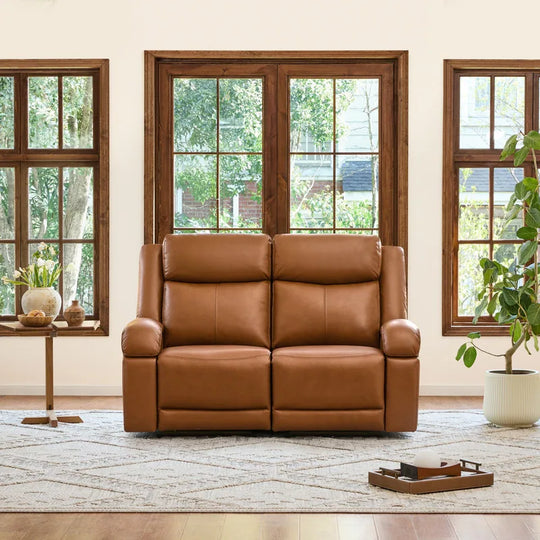 Hadlee Genuine Leather Reclining Sofa with Multi-Function Console.