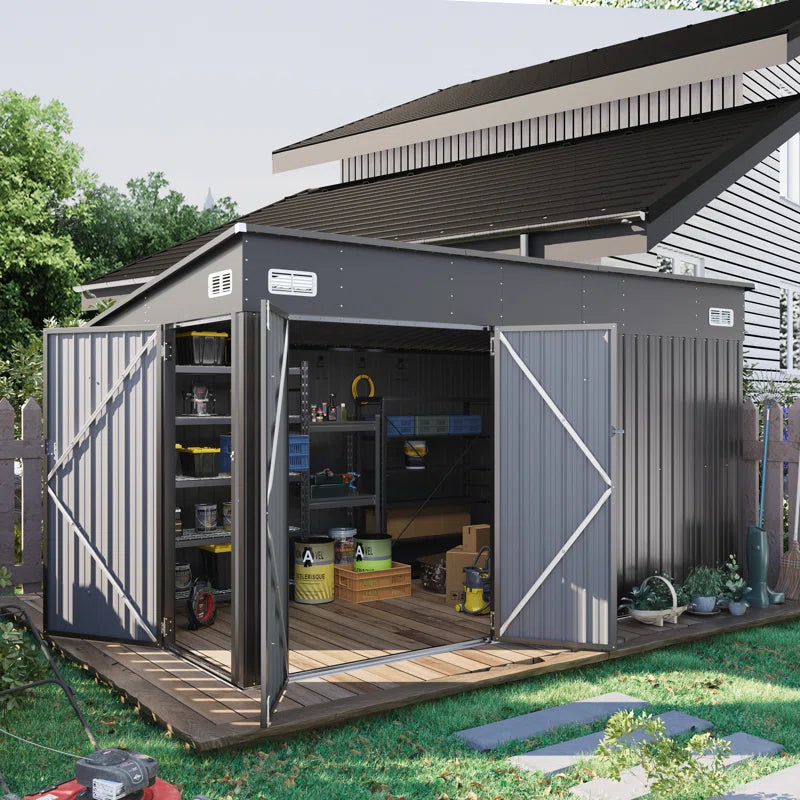 Metal Lean-To Storage Shed with Three Doors