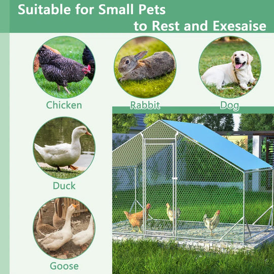 Ceilidh Metal Chicken Run Coop, Walk-In Poultry Cage with Waterproof & Anti-Uv Cover Lockable Door Design
