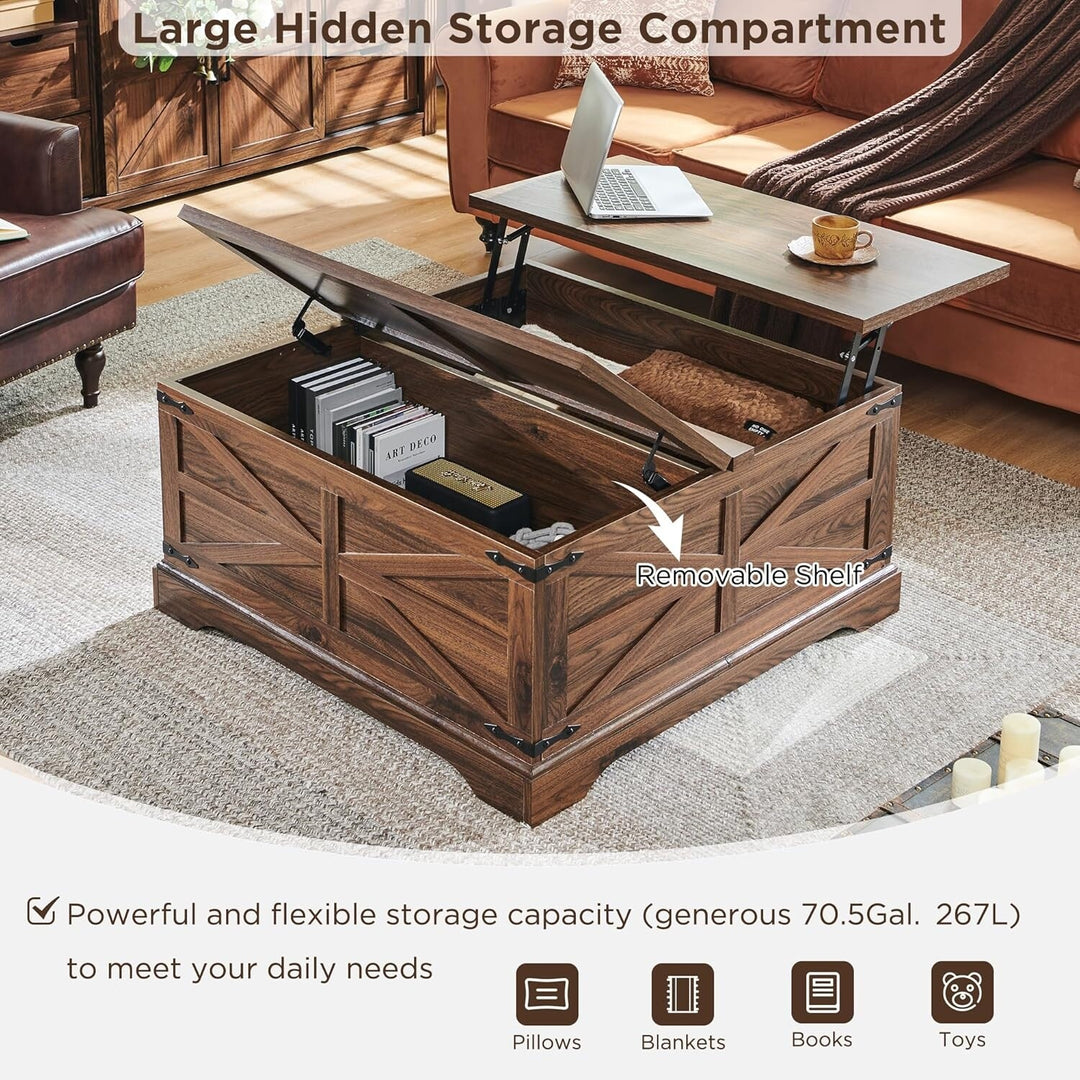 Farmhouse Lift Top Coffee Table with Storage, Wood Square Center Table