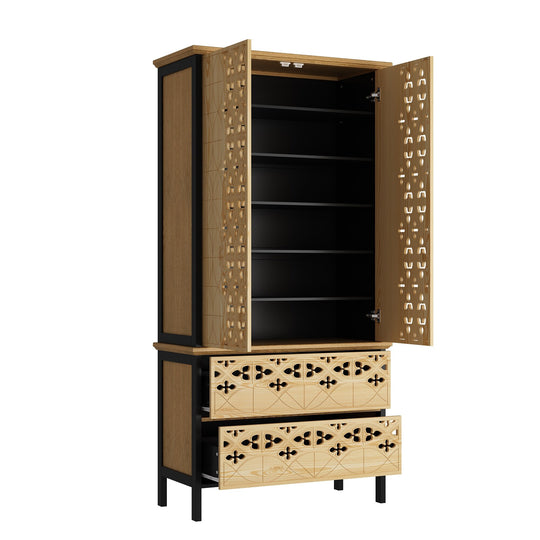 Sculpted Wood and Black Cabinet – Beautifully Carved Decorative Storage Pantry Bookshelves Display Cabinet - 33.4"X70.9"