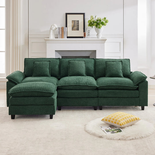 Modular Chenille Sectional Sofa with Ottomans, Deep Seat, Wide Padded Armrests, 2-Seat / 3-Seat / 4-Seat Options