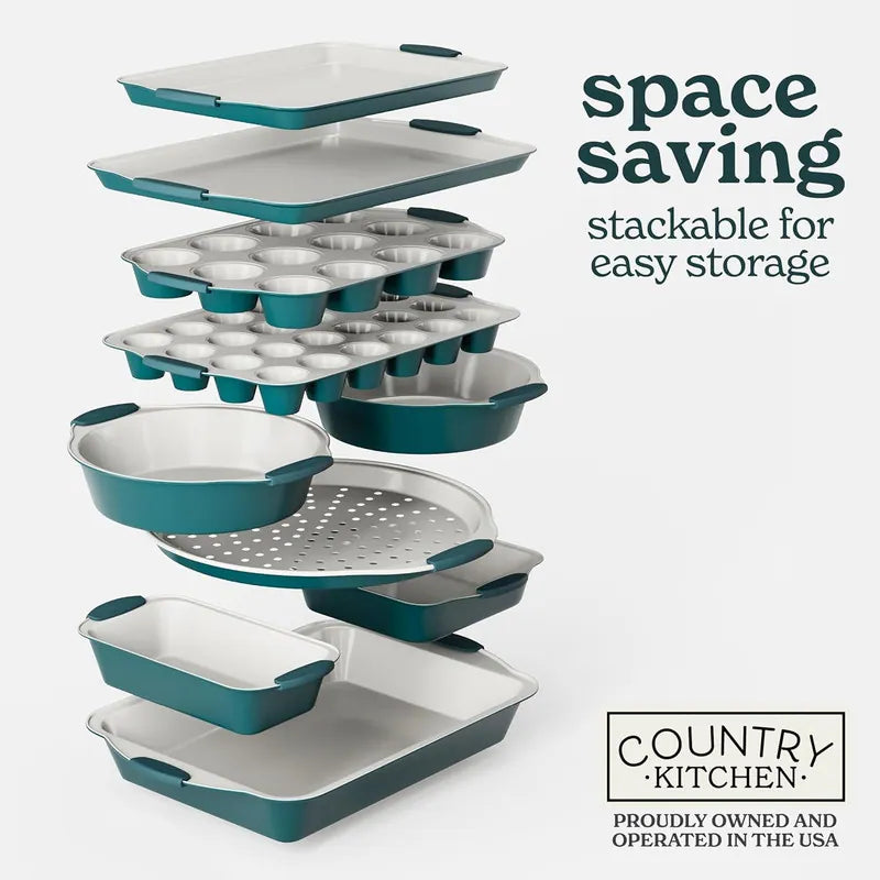 Nonstick Stackable Bakeware Set - Heavy Duty, Durable, Easy Release Baking Set, 10 Pcs