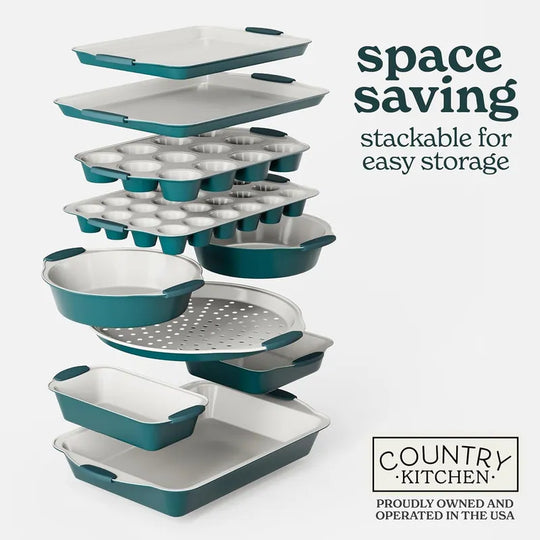 Nonstick Stackable Bakeware Set - Heavy Duty, Durable, Easy Release Baking Set, 10 Pcs