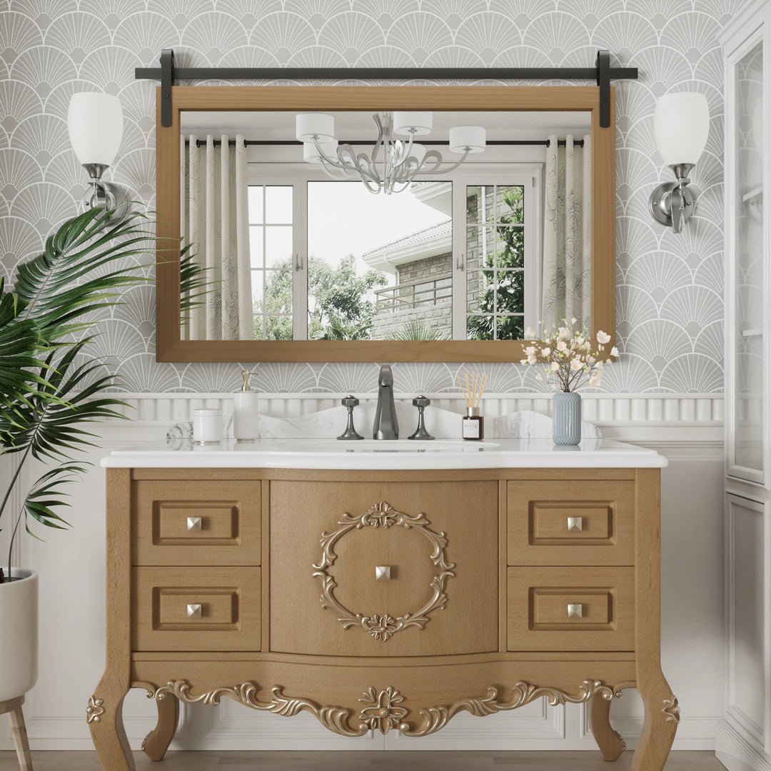 Farmhouse Barn Door Solid Wood Frame Bathroom Vanity Wall Mirror