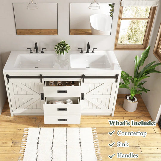 Chimira 60" Double Sink Bathroom Vanity with Sink Combo Set with 2 Drawers & Doors