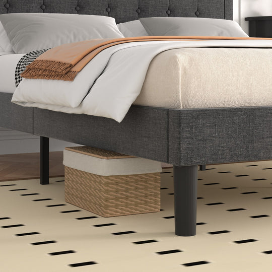 Javlergo Modern Upholstered Bed Frame with Height Adjustable Headboard Heavy-Duty Frame No Box Spring Needed
