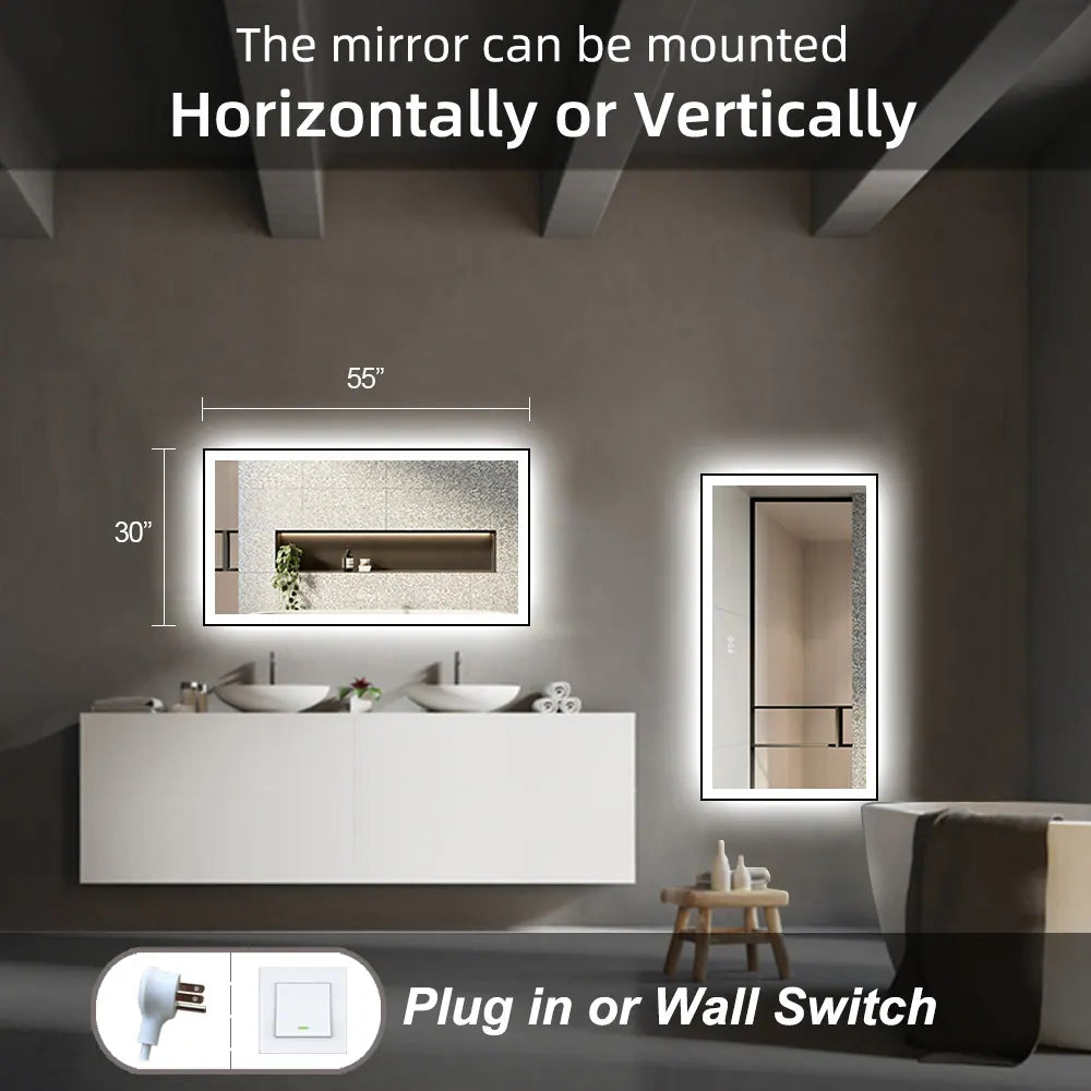 Extra Large Black Frame LED Bathroom Vanity Mirror with 3 Years Warranty and UL Certified