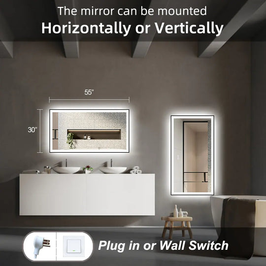 Extra Large Black Frame LED Bathroom Vanity Mirror with 3 Years Warranty and UL Certified