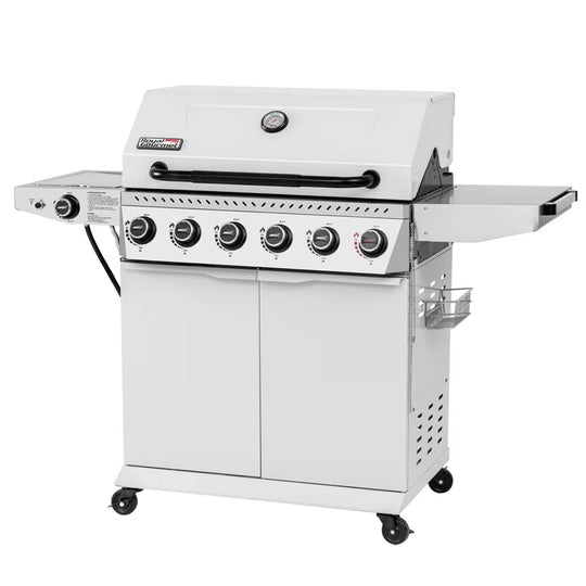 6-Burner BBQ Liquid Propane Gas Grill with Sear Burner and Side Burner, White
